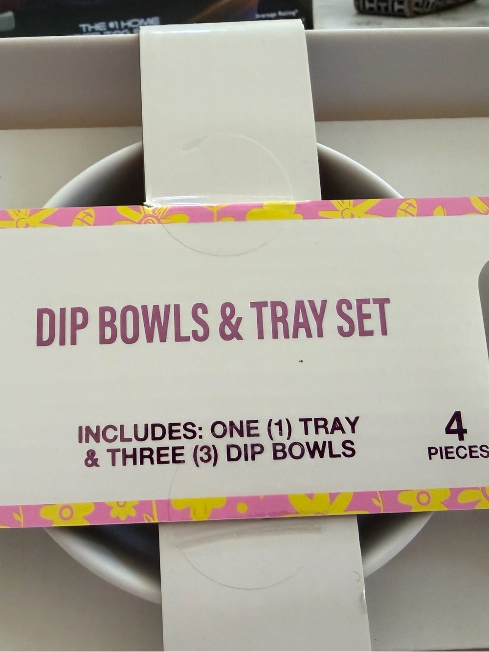Festive Voice 4-Piece Dip Bowls & Tray Set - White Ceramic with Blue Accent - Picture 5 of 5